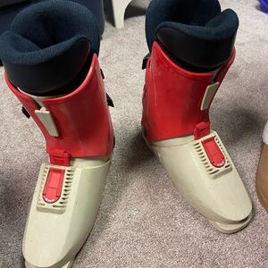 Red and Cream Ski Boots